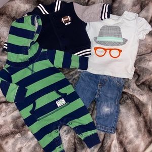 0-3 mo 4pc Baby Wardrobe, jacket, one-piece, jeans